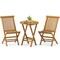 Costway 3 PCS Folding Patio Bistro Set Teak Wood Round Table and Chairs Furniture Set